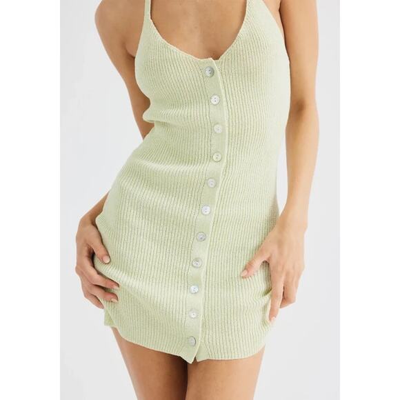 NWT Sndys Arles Halter Mini Dress XL Pear Sage Green Knit Button Front Bodycon - Picture 2 of 11